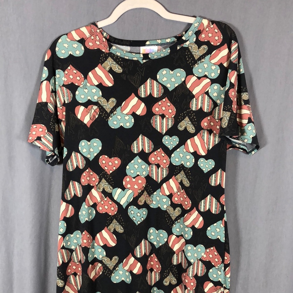 EUC Lularoe Marie Floor Length Stars&Stripes Hearts Dress - Sz M